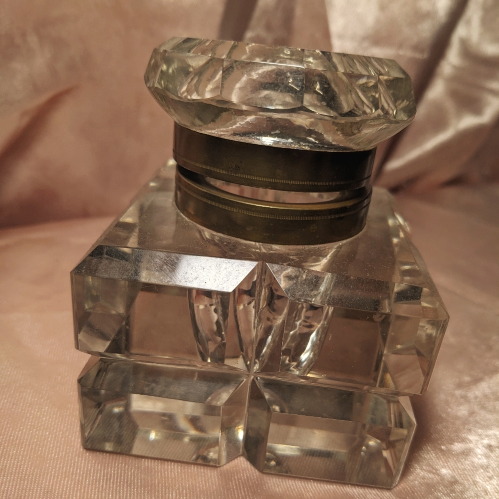 Antique crystal inkwell